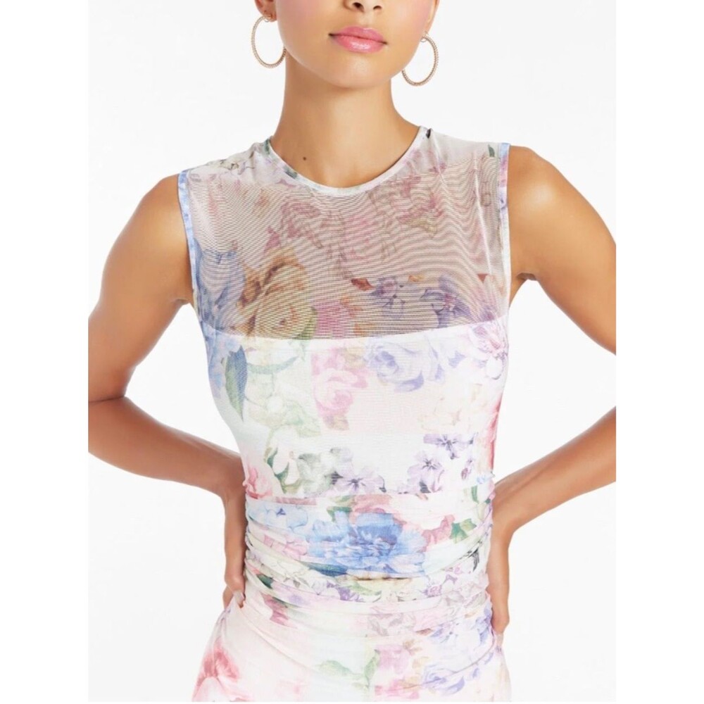 Amanda Uprichard Lyle Sheer Floral Midi rouged pastel Dress Womens MD bridal EUC - Picture 4 of 16